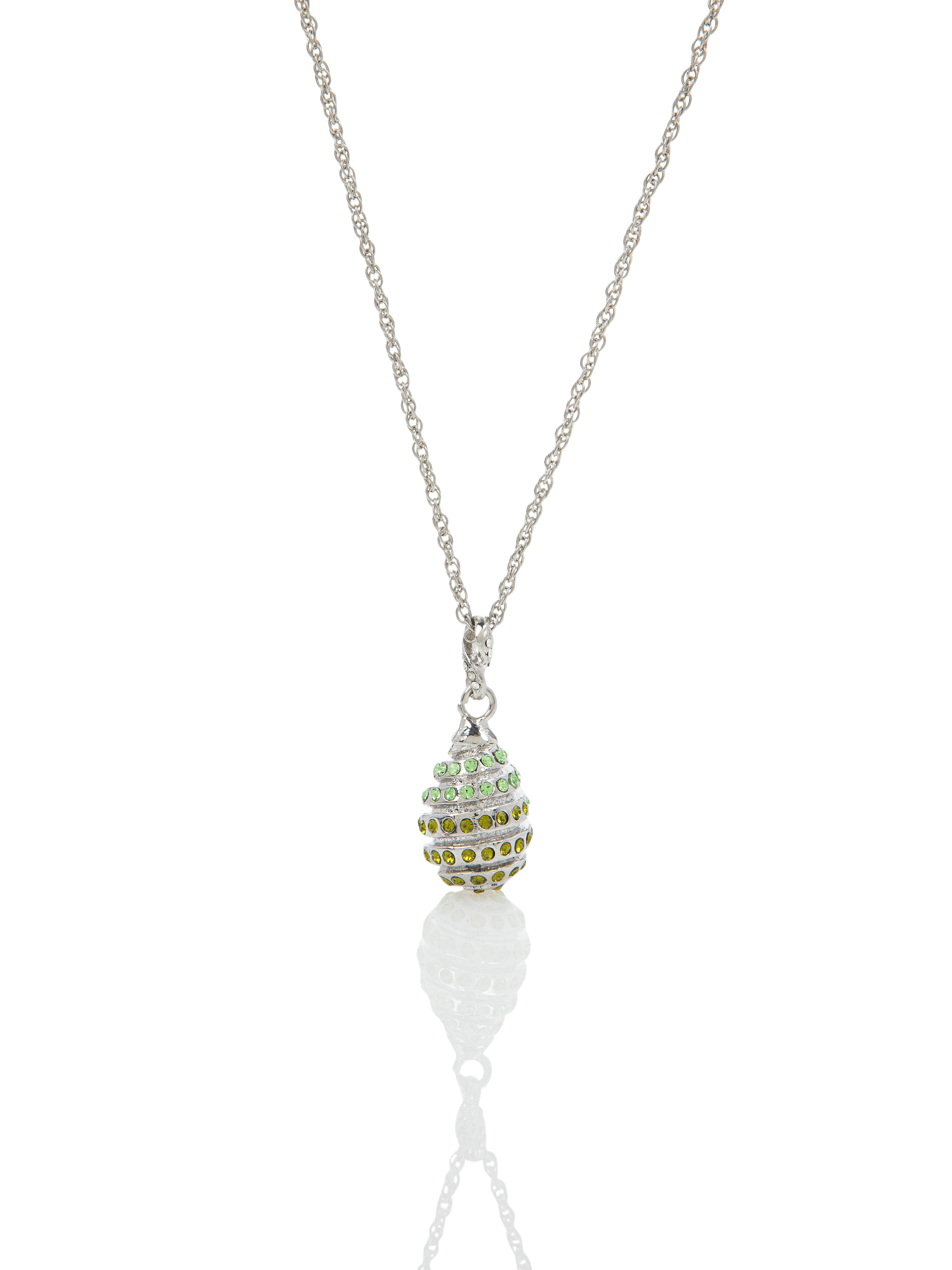 Silver Egg with Green Crystals Pendant Necklace-0