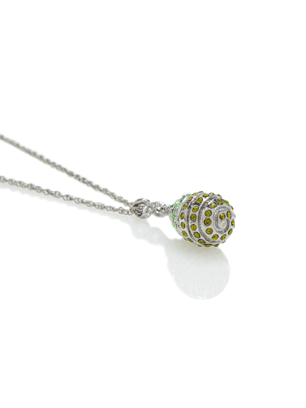 Silver Egg with Green Crystals Pendant Necklace-1