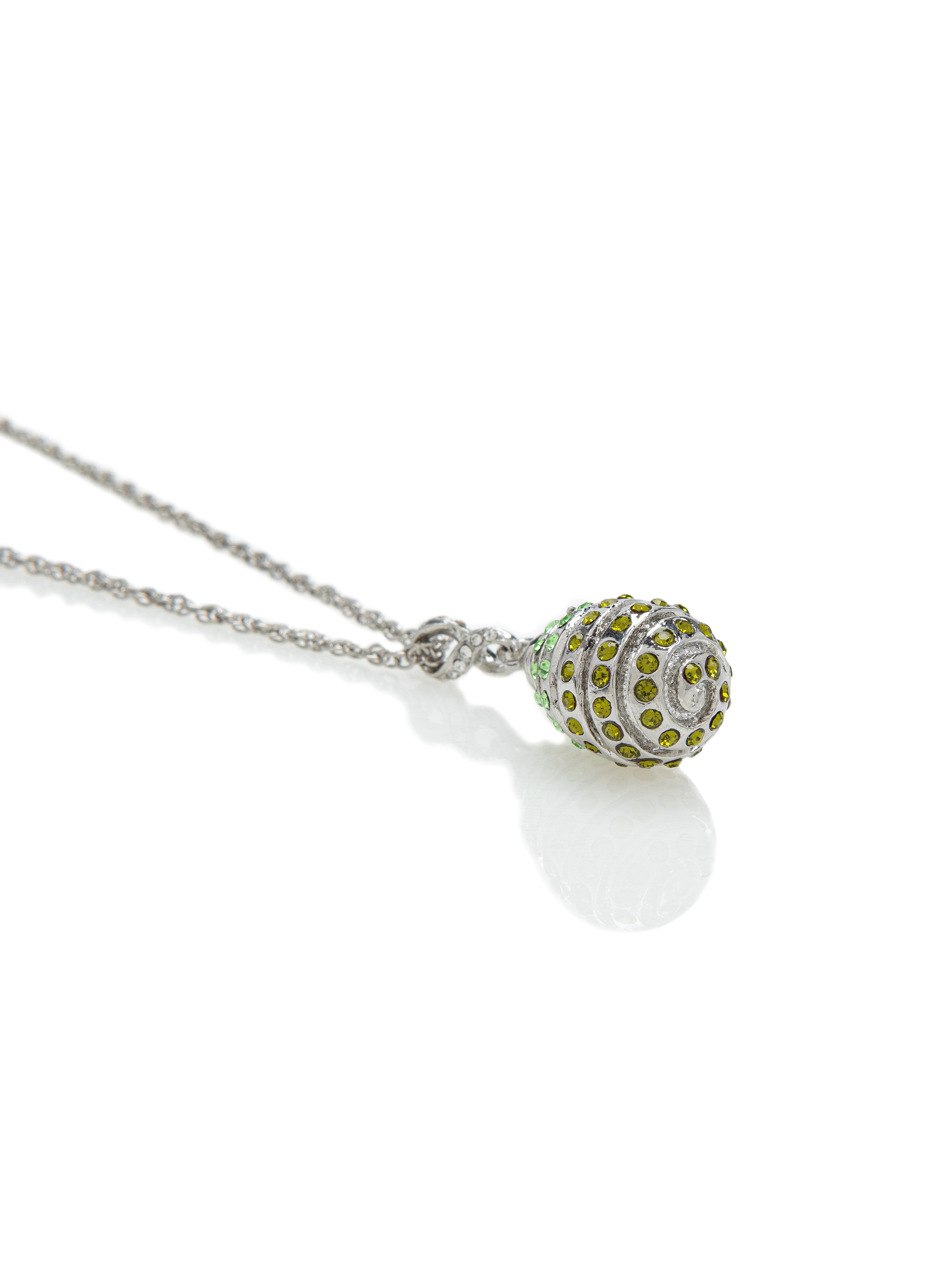 Silver Egg with Green Crystals Pendant Necklace-1