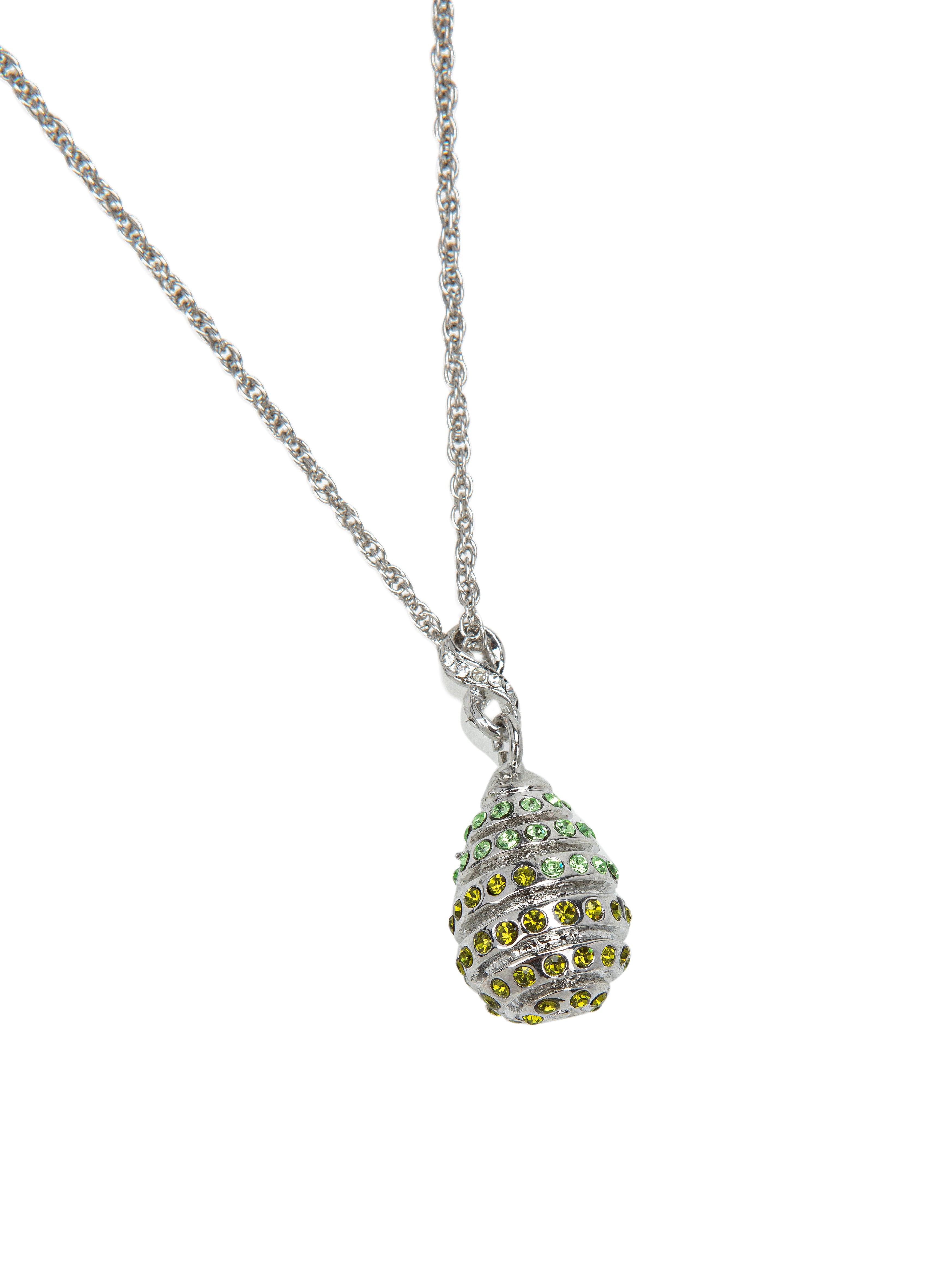 Silver Egg with Green Crystals Pendant Necklace-2