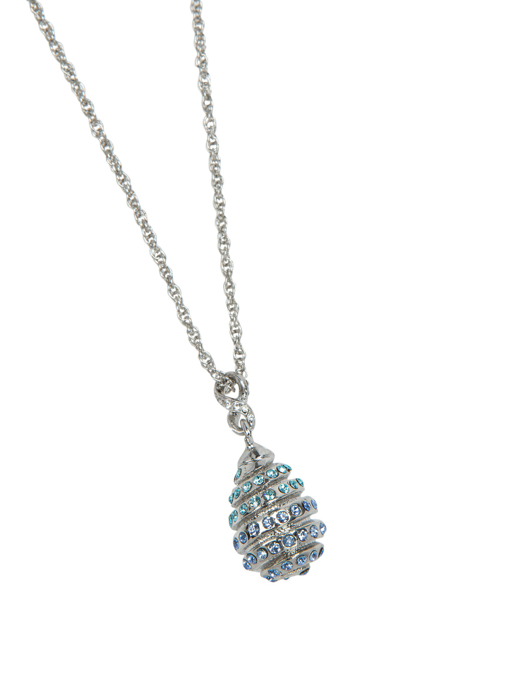 Silver Egg with blue crystals Pendant Necklace-0