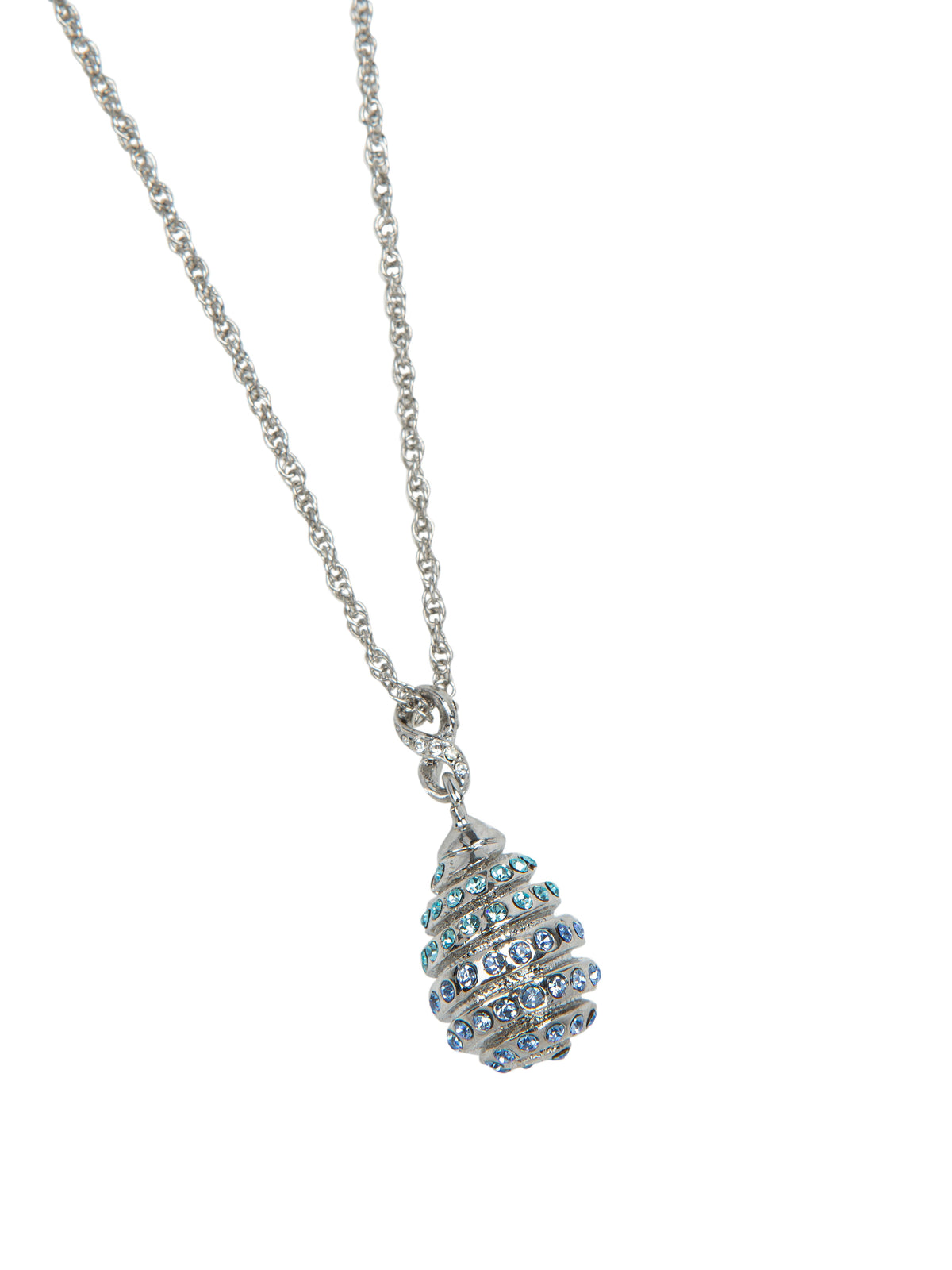 Silver Egg with blue crystals Pendant Necklace-0
