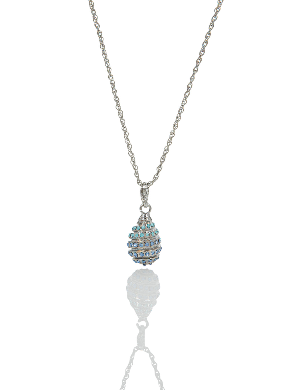 Silver Egg with blue crystals Pendant Necklace-1