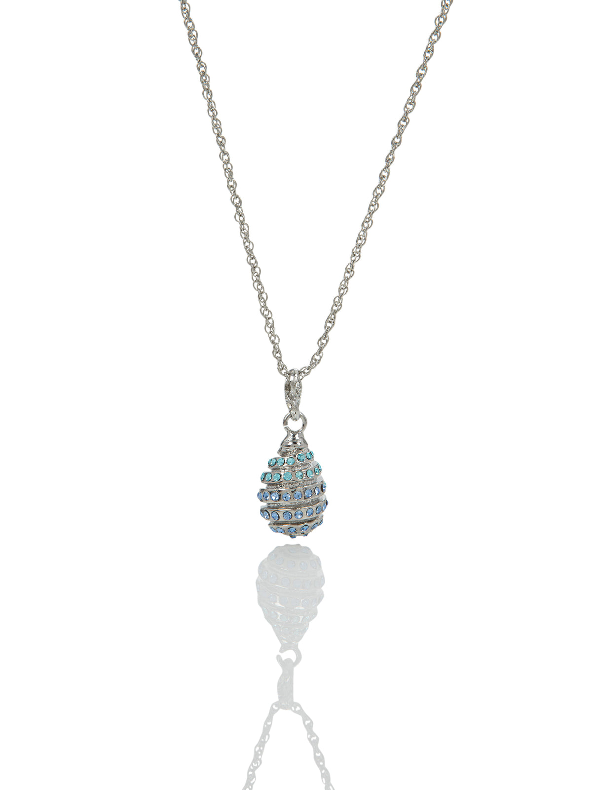 Silver Egg with blue crystals Pendant Necklace-1