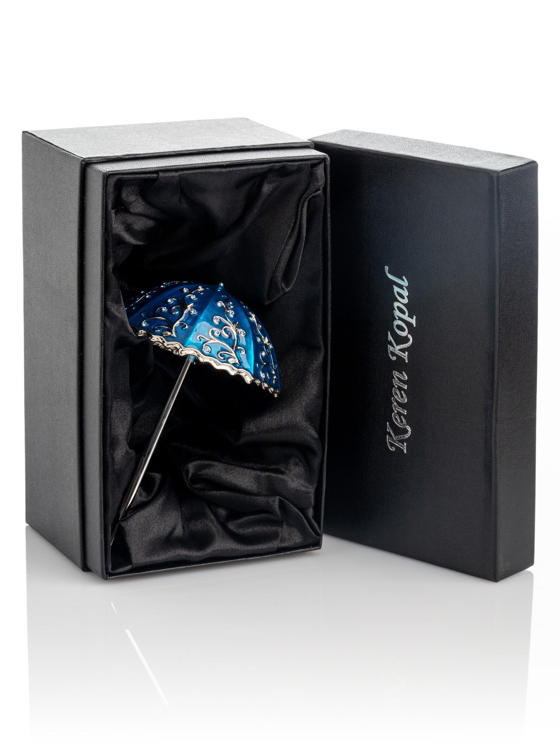 Blue Umbrella Trinket Box Handmade with Swarovski Crystals-4