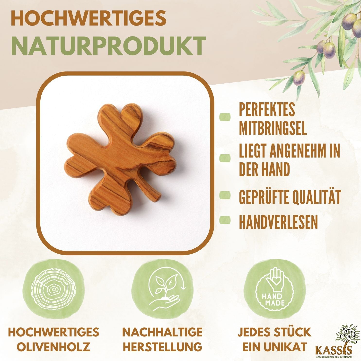 Cloverleaf as a lucky charm made of olive wood-1