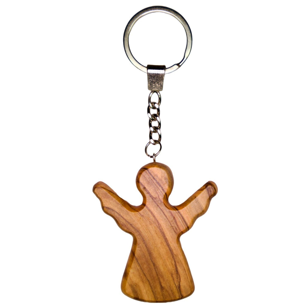 Olive wood keychain, worry stone, guardian angel-0