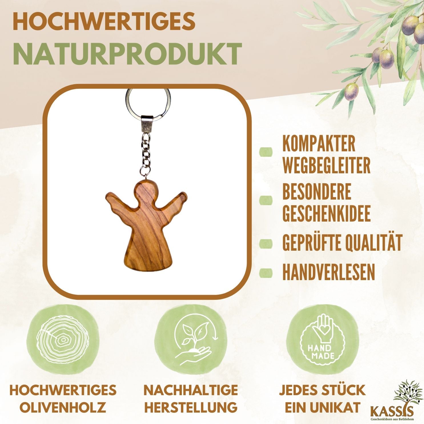 Olive wood keychain, worry stone, guardian angel-1