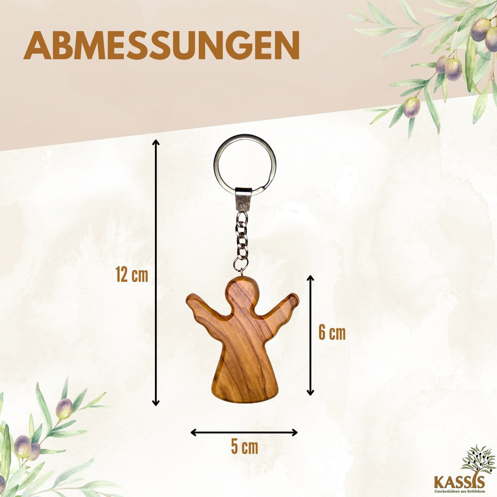 Olive wood keychain, worry stone, guardian angel-2