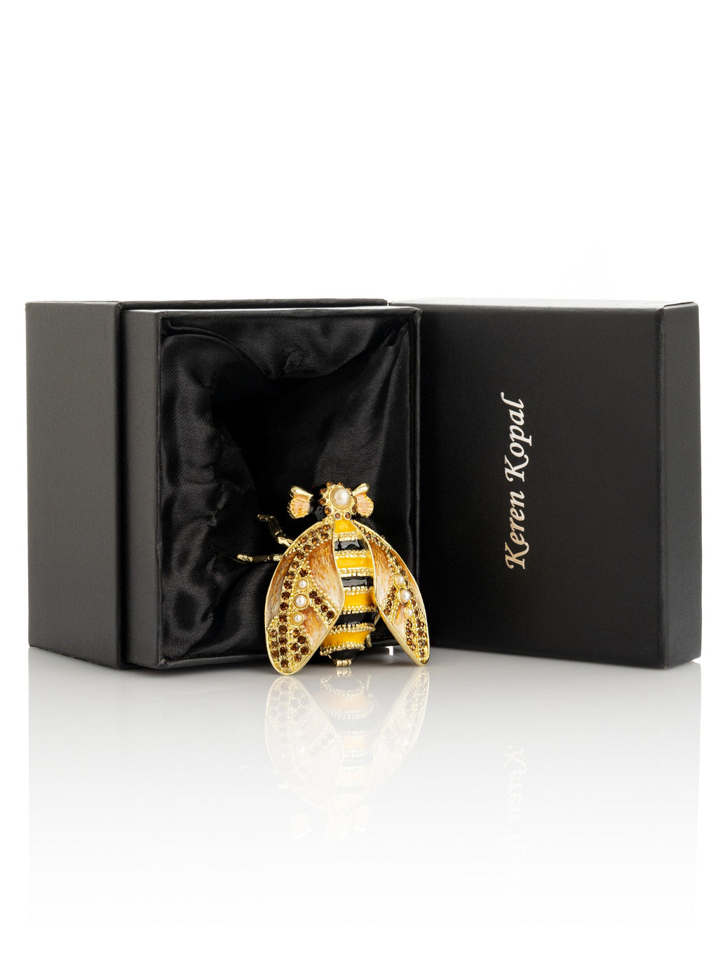 Gold & Black Enamel Honey Bee Queen Trinket Box-4