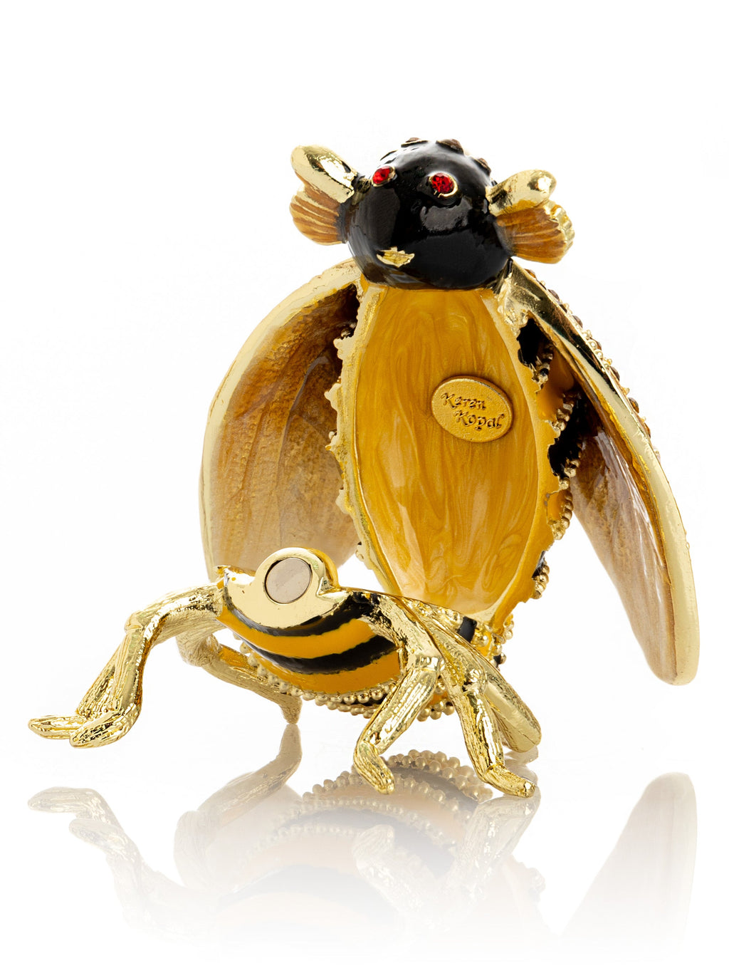 Gold & Black Enamel Honey Bee Queen Trinket Box-3