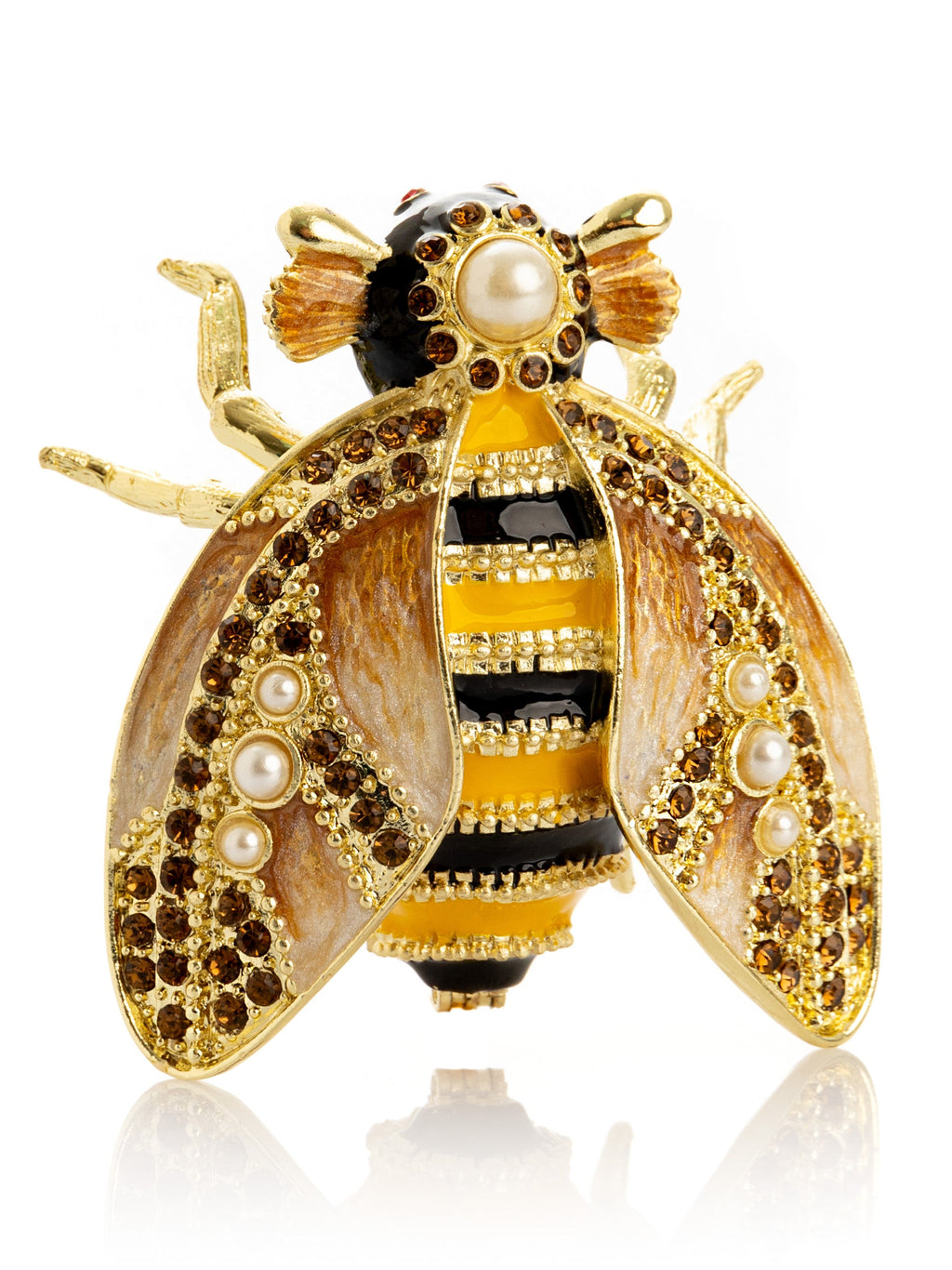 Gold & Black Enamel Honey Bee Queen Trinket Box-0