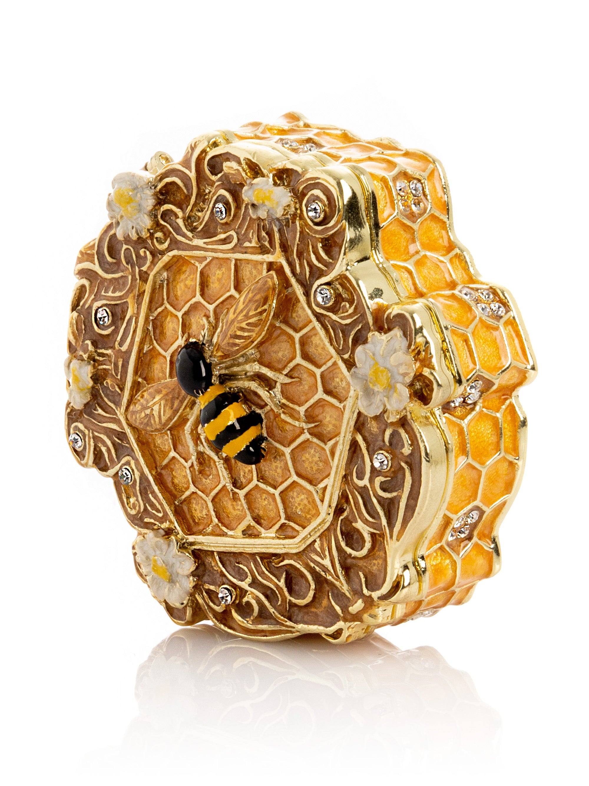 Trinket Box Honeycomb with a Bee Queen on top-0
