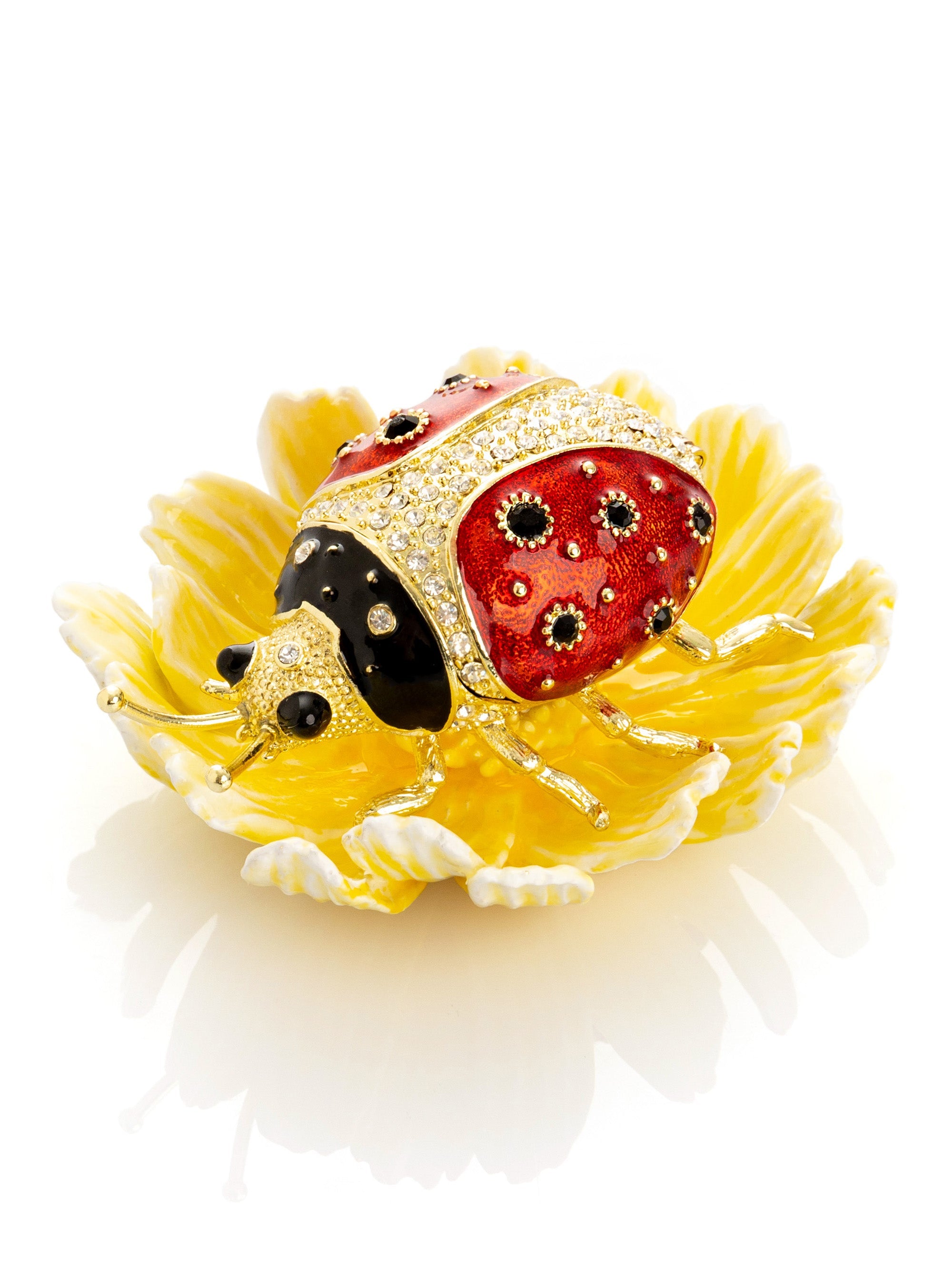 Ladybug on Flower Jeweled Trinket Box-1