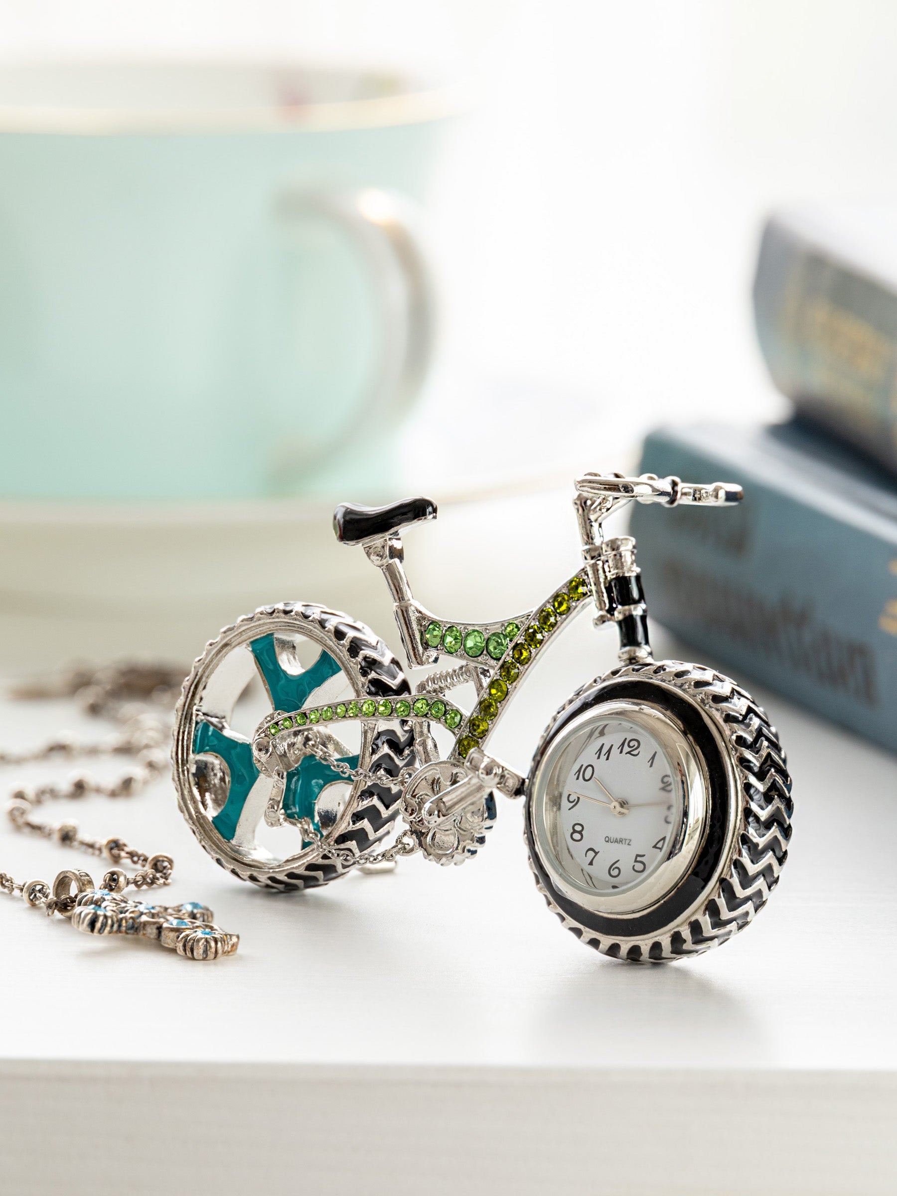 Bicycle clock with Green crystals-2