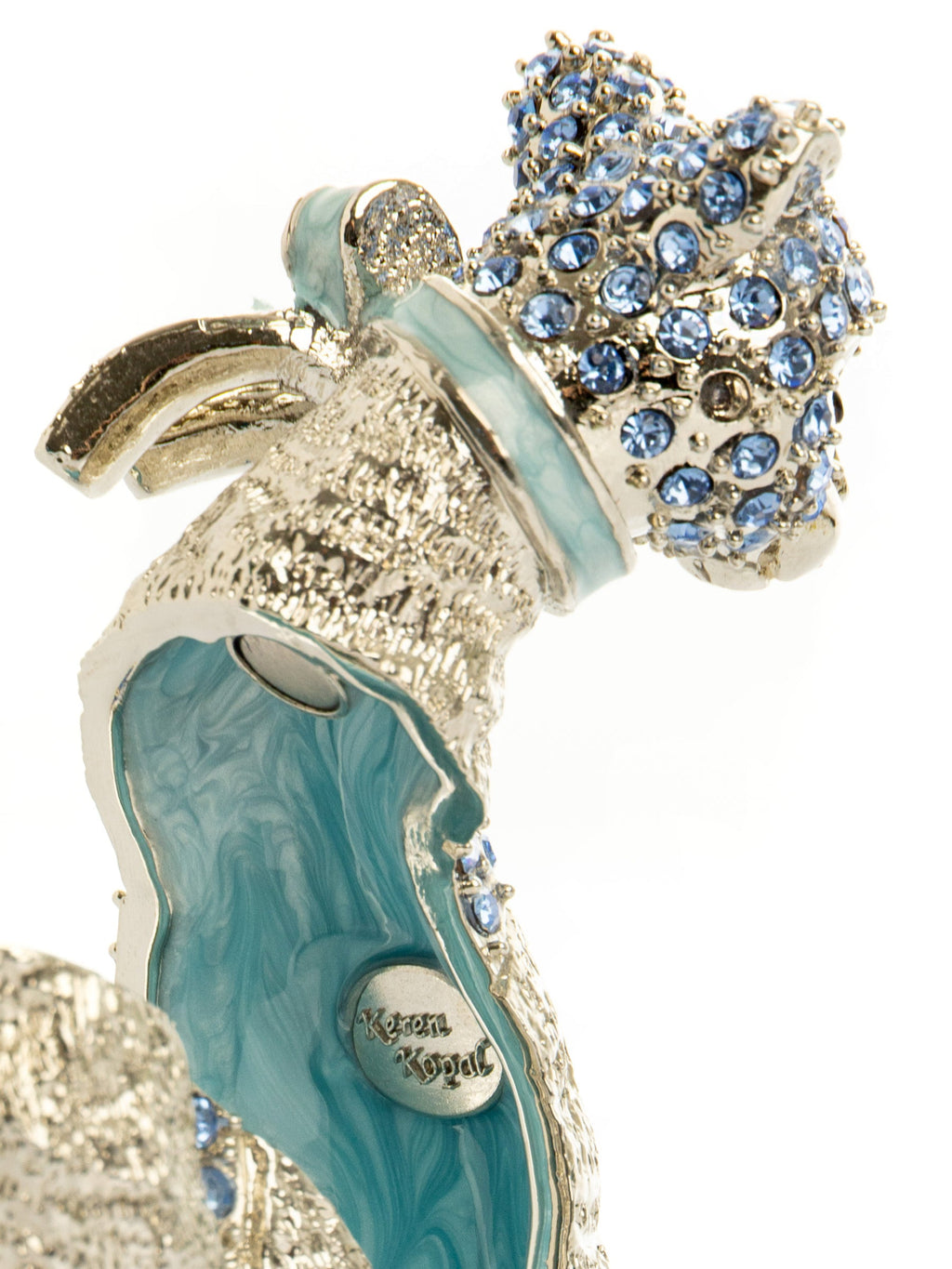Elegant Silver Cat Trinket Box with Blue Crystals-3