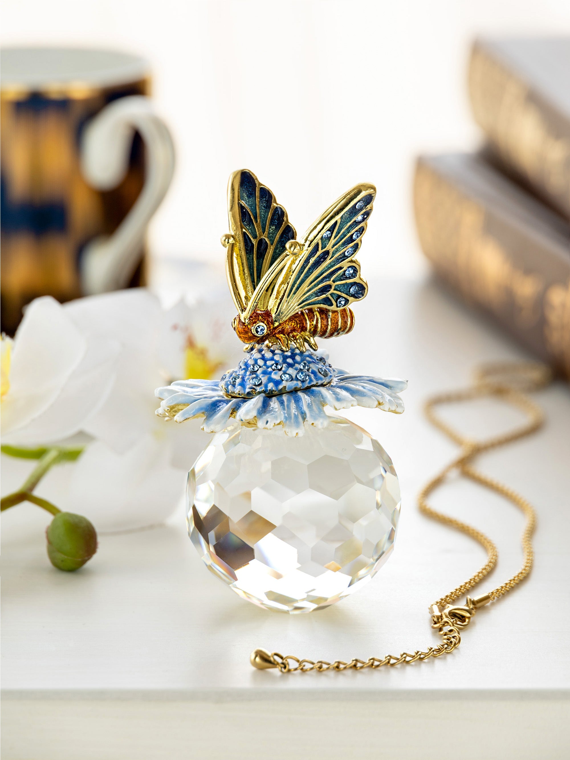 Butterfly sitting on Flower and Crystal-1