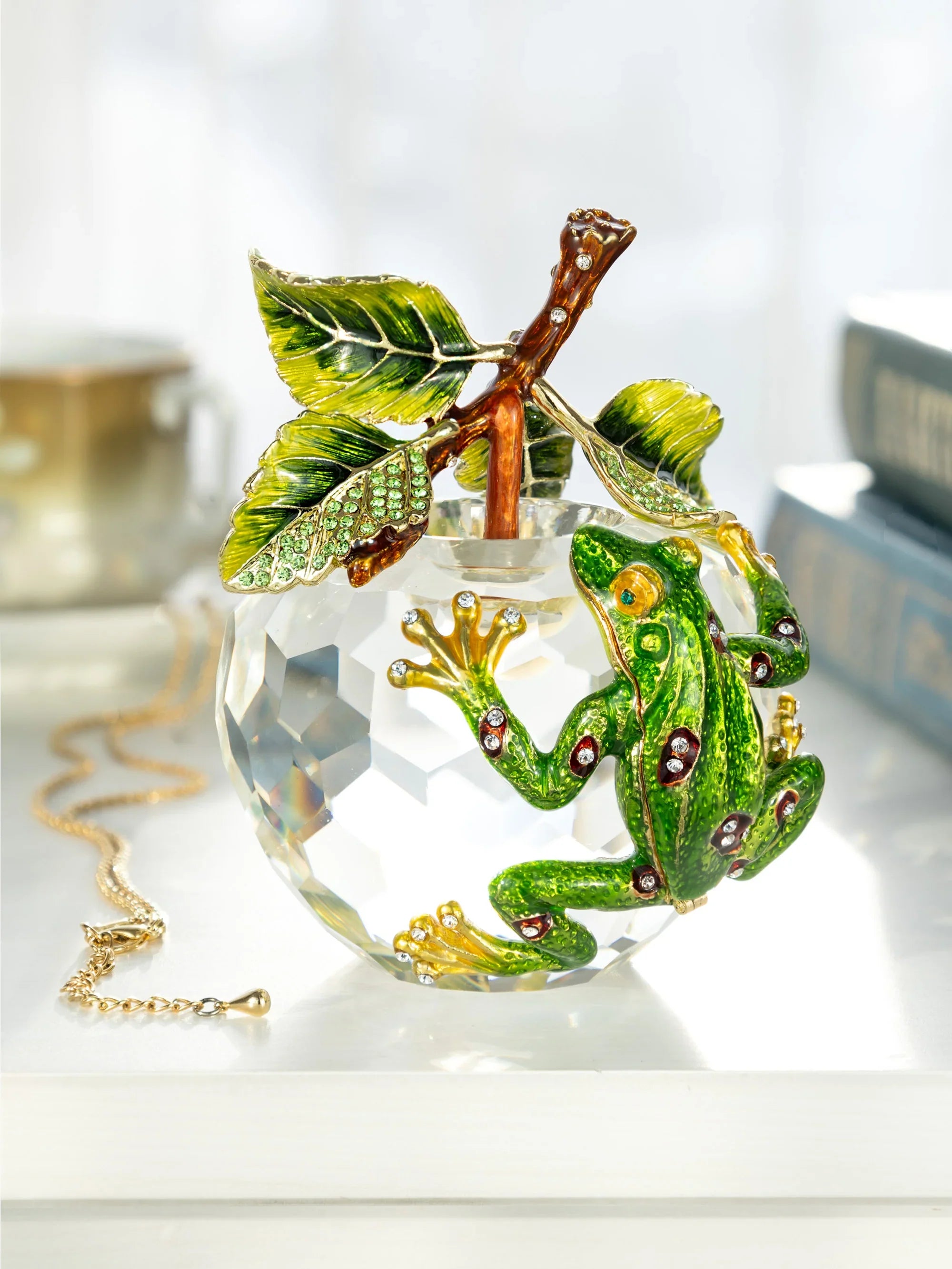 Crystal Apple with a Green Frog on it-1