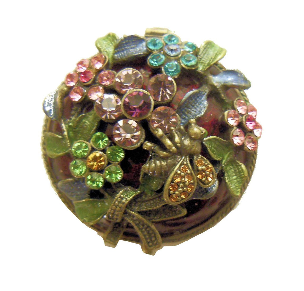 Flower and Bee Crystal Decorated Enamel Trinket Box-0