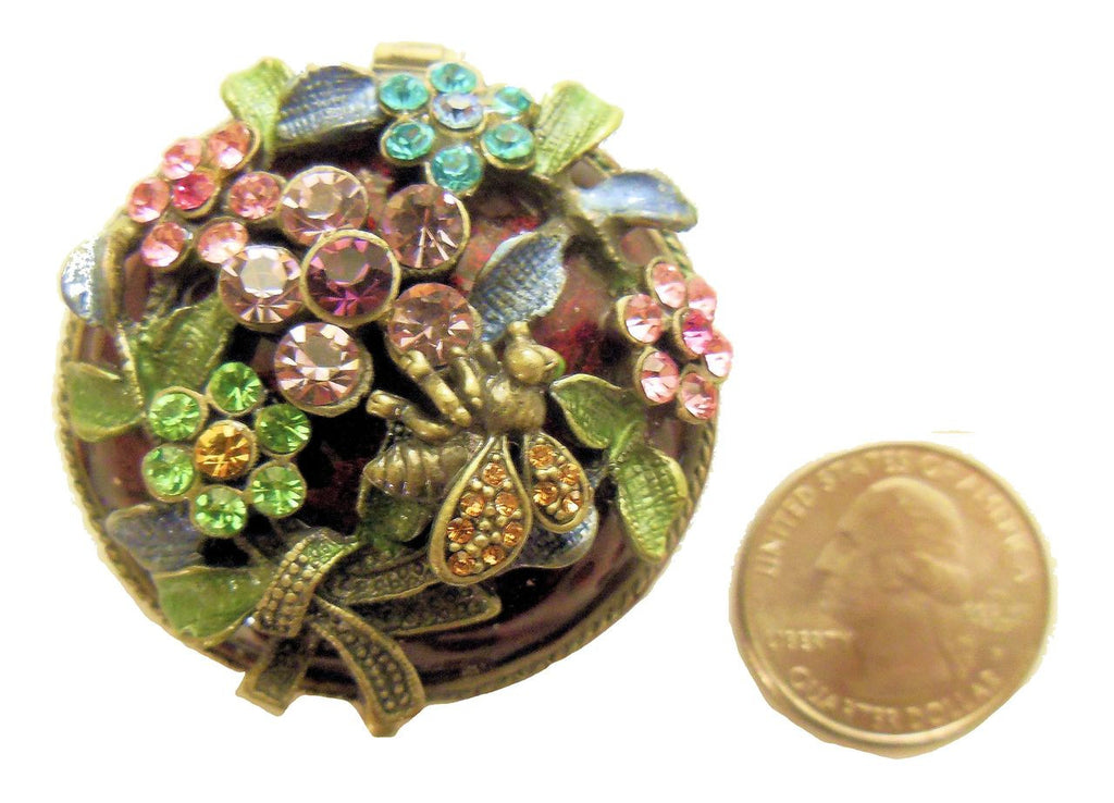 Flower and Bee Crystal Decorated Enamel Trinket Box-1