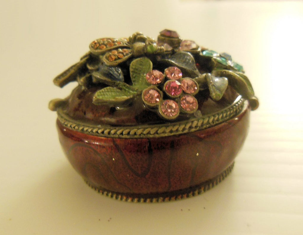 Flower and Bee Crystal Decorated Enamel Trinket Box-8