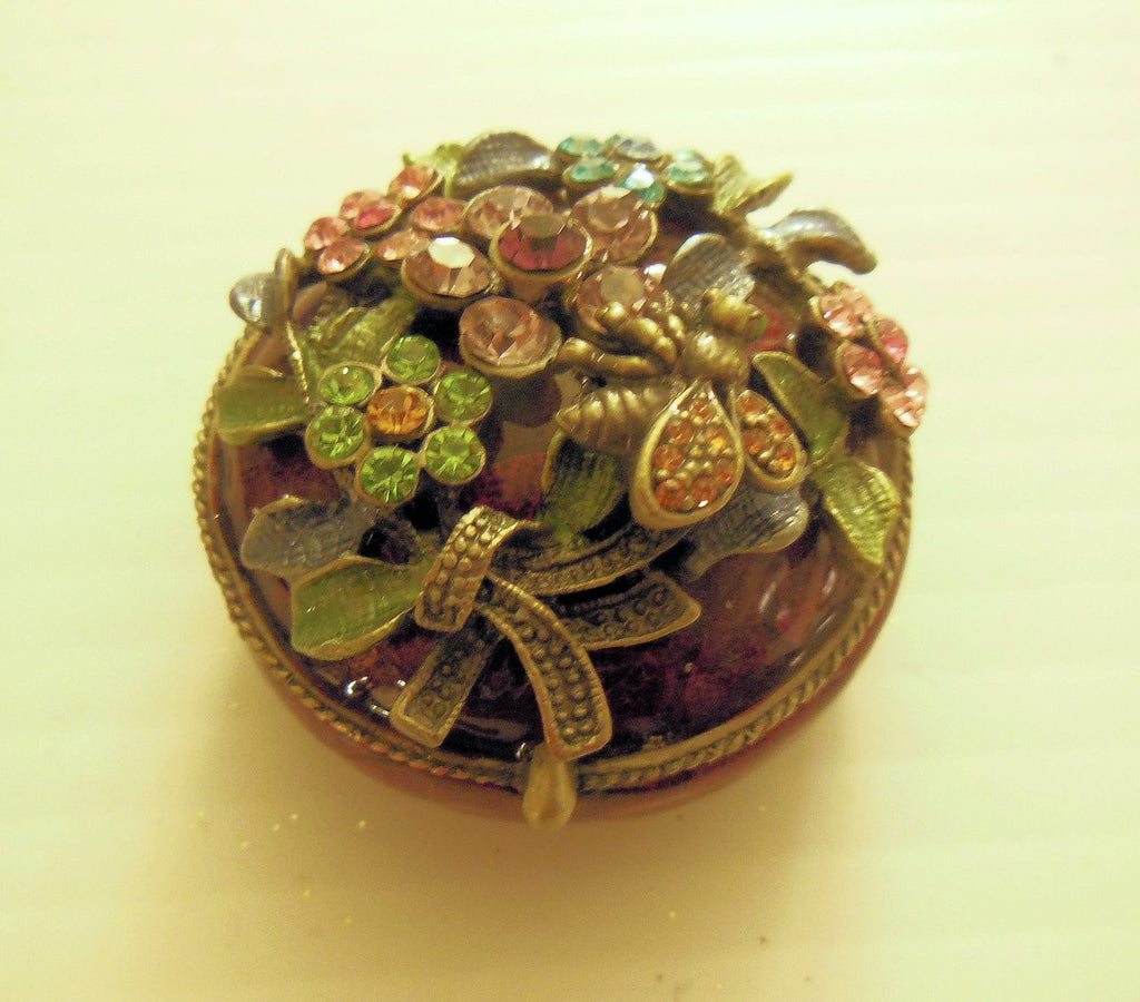 Flower and Bee Crystal Decorated Enamel Trinket Box-10