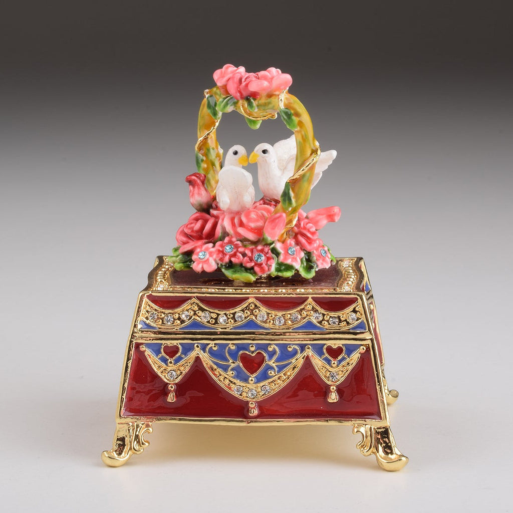 Red Decorated Box with Roses and Two White Doves-0