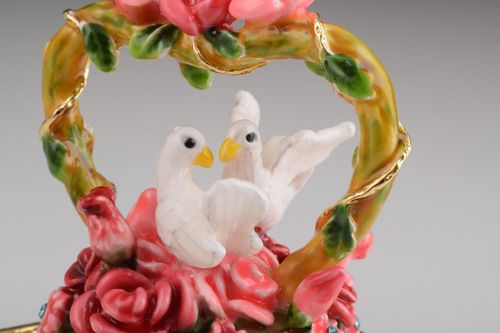 Red Decorated Box with Roses and Two White Doves-2