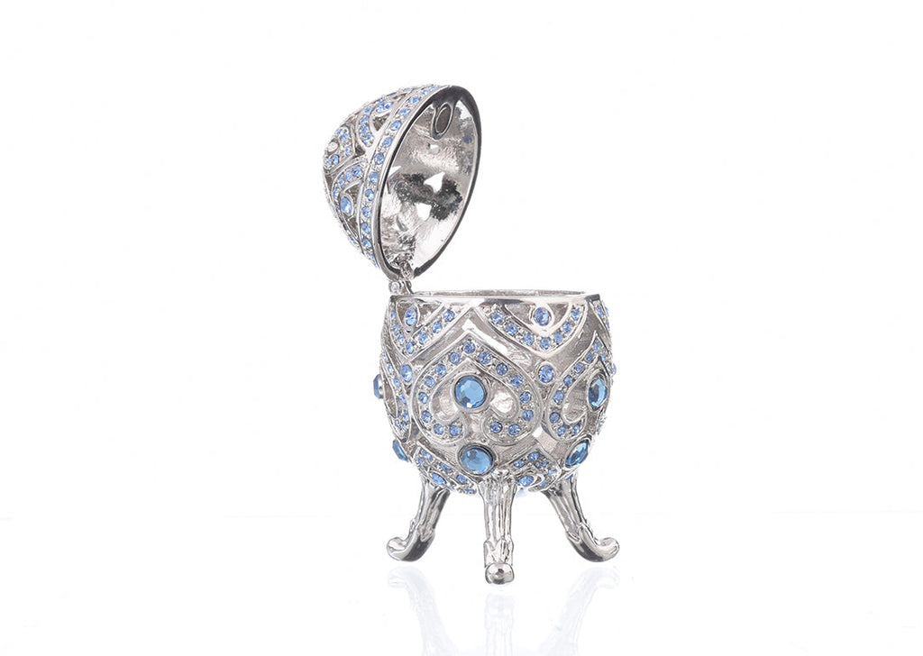 Silver Faberge Egg with Blue Crystals-1