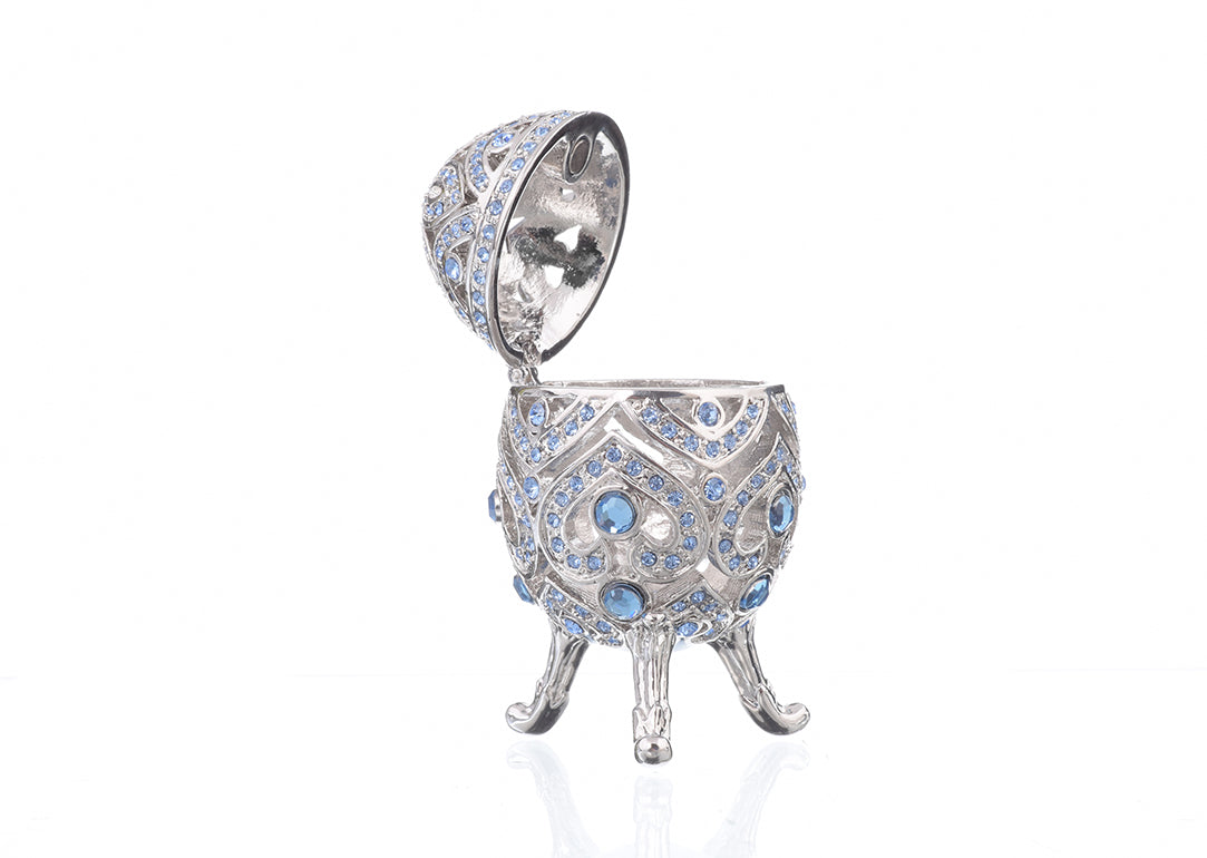 Silver Faberge Egg with Blue Crystals-1