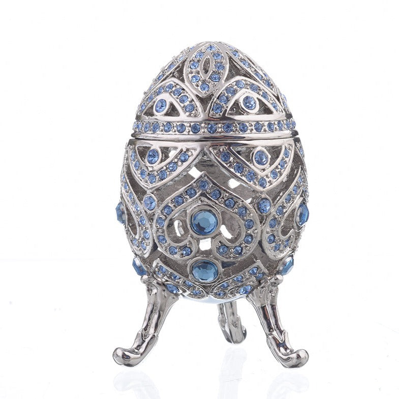 Silver Faberge Egg with Blue Crystals-0