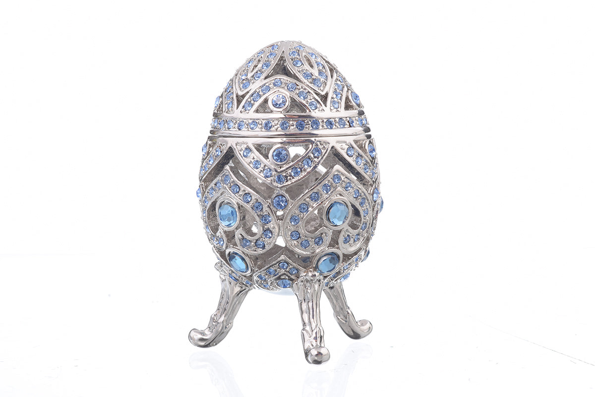 Silver Faberge Egg with Blue Crystals-2