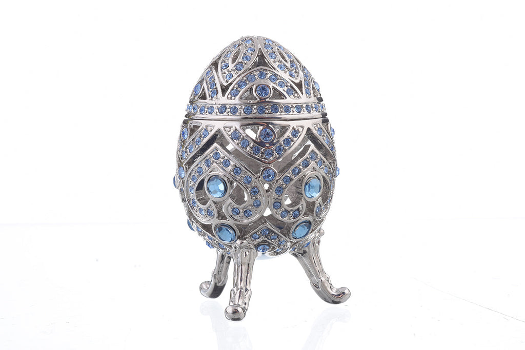 Silver Faberge Egg with Blue Crystals-3