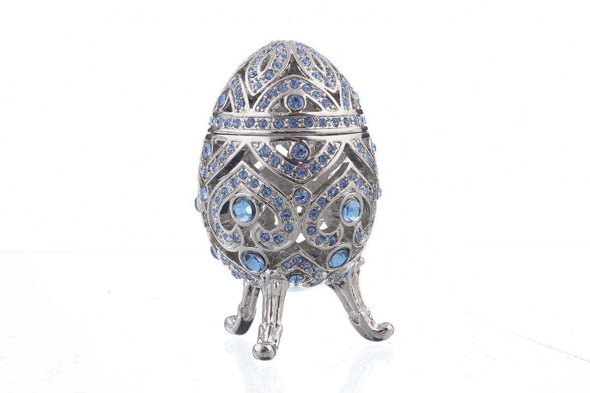 Silver Faberge Egg with Blue Crystals-3