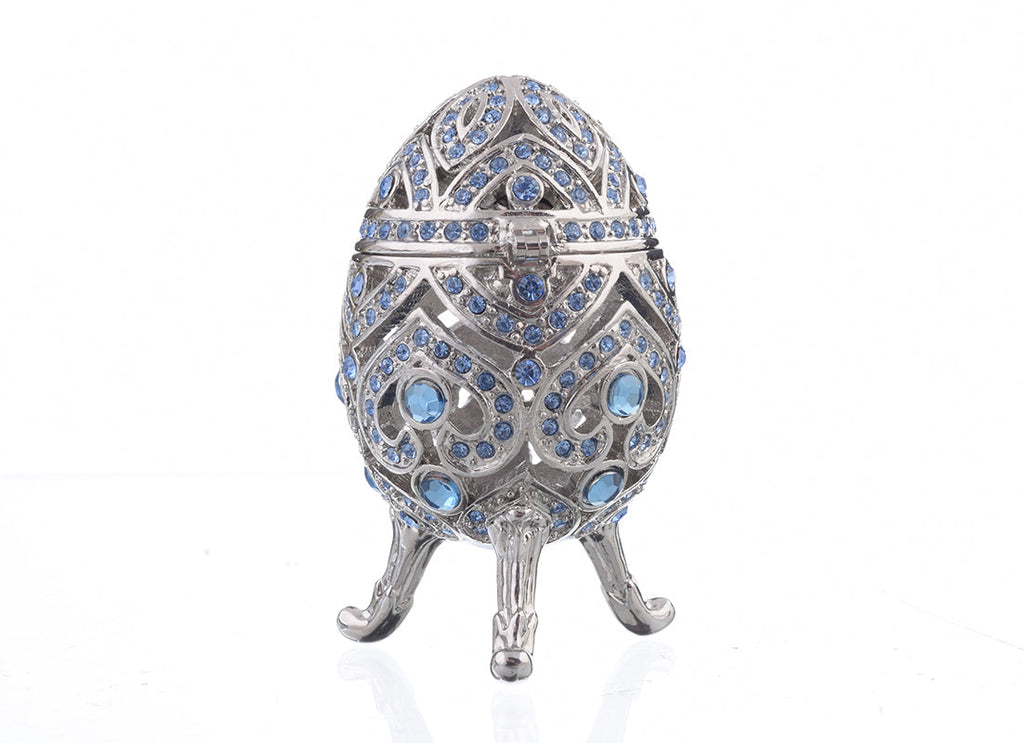 Silver Faberge Egg with Blue Crystals-4