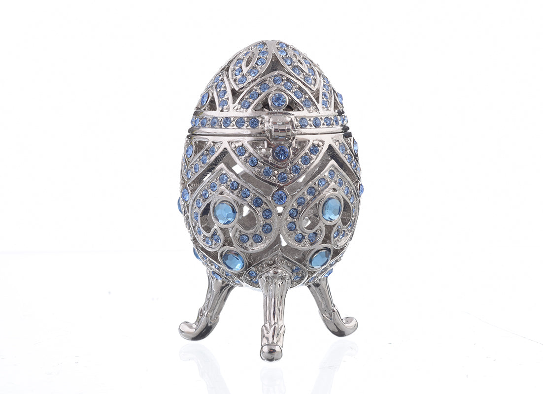 Silver Faberge Egg with Blue Crystals-4