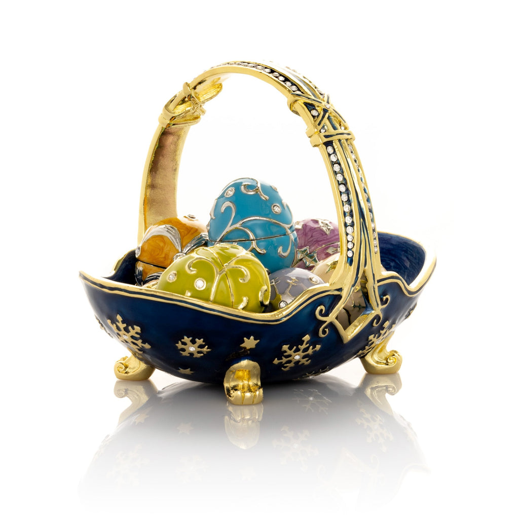 Blue Basket Carring Small Faberge Eggs-0