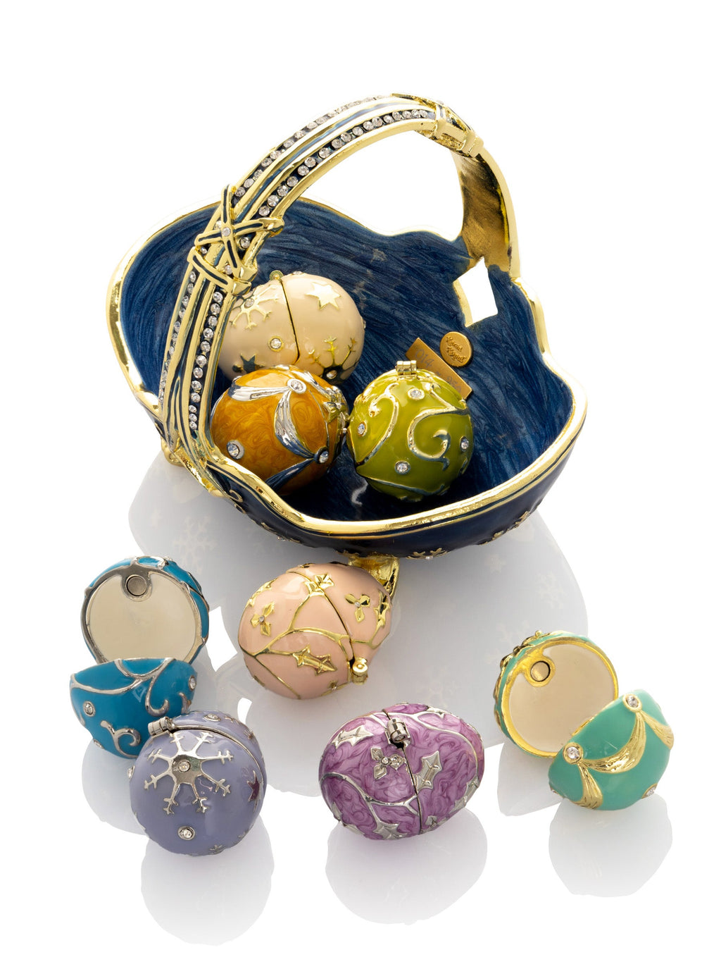 Blue Basket Carring Small Faberge Eggs-3