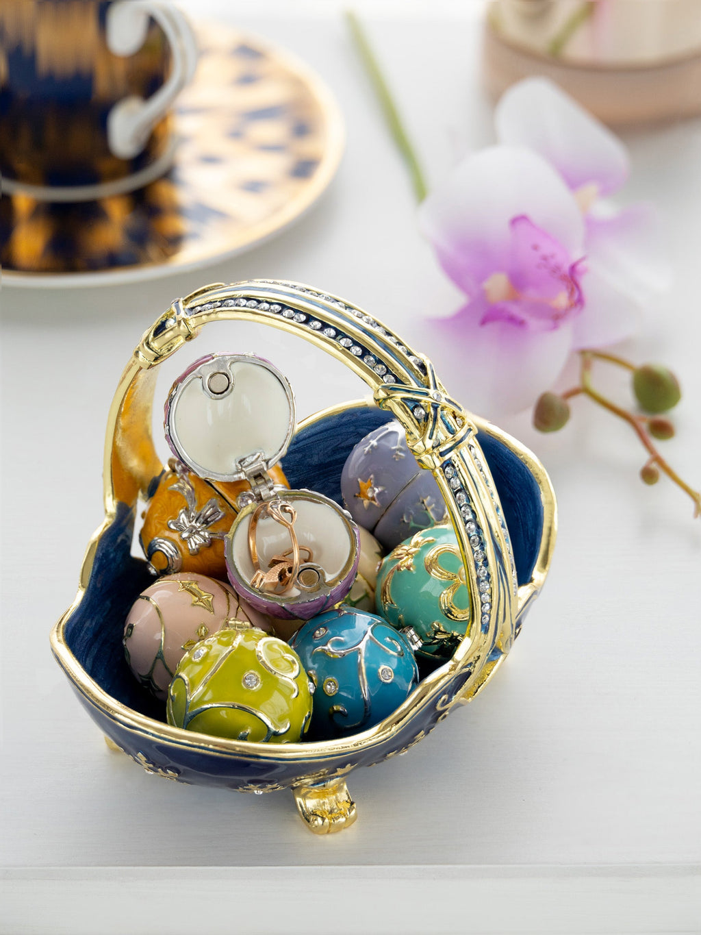 Blue Basket Carring Small Faberge Eggs-1