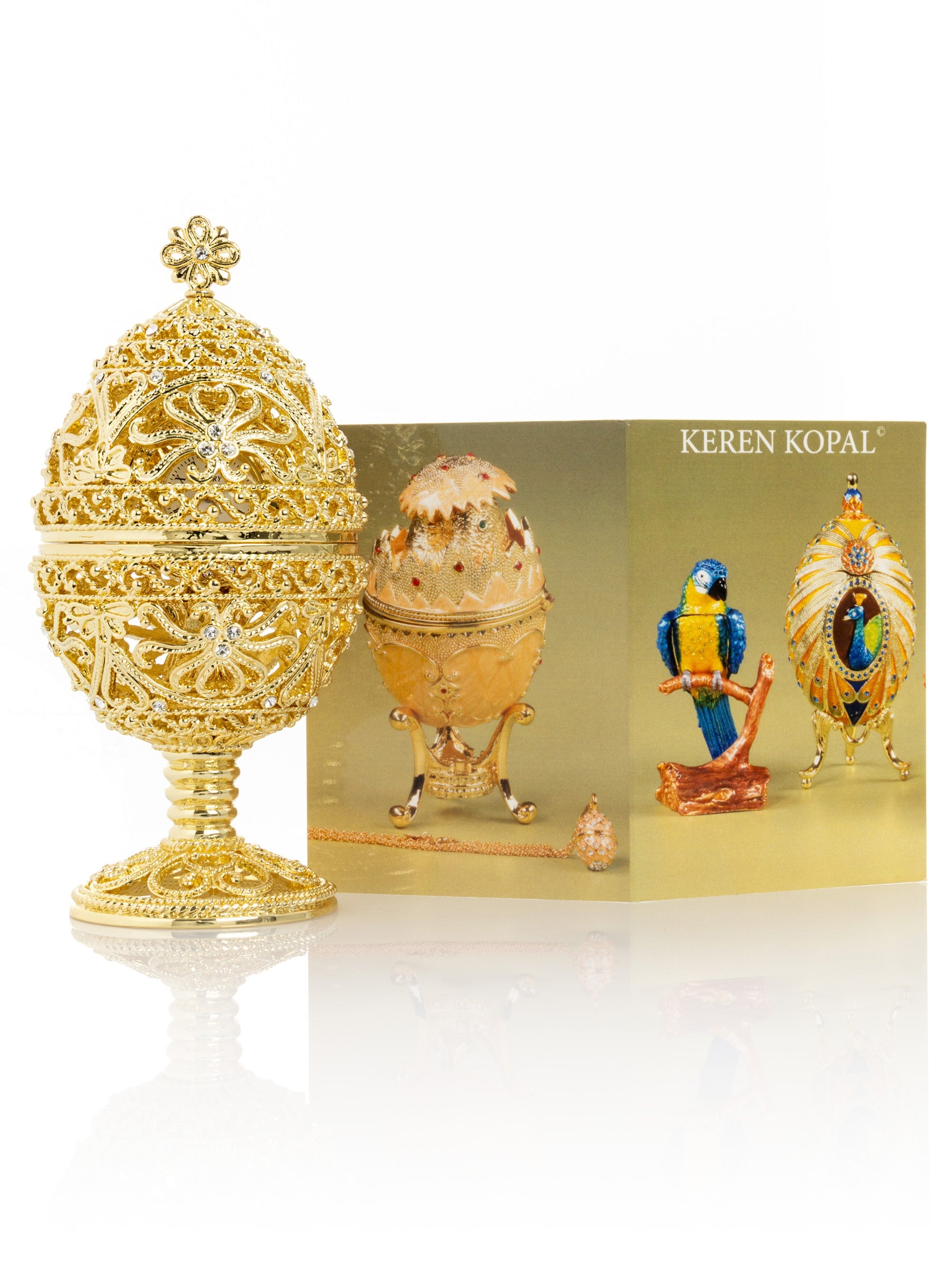 Gold Faberge Egg with Clock Inside-1