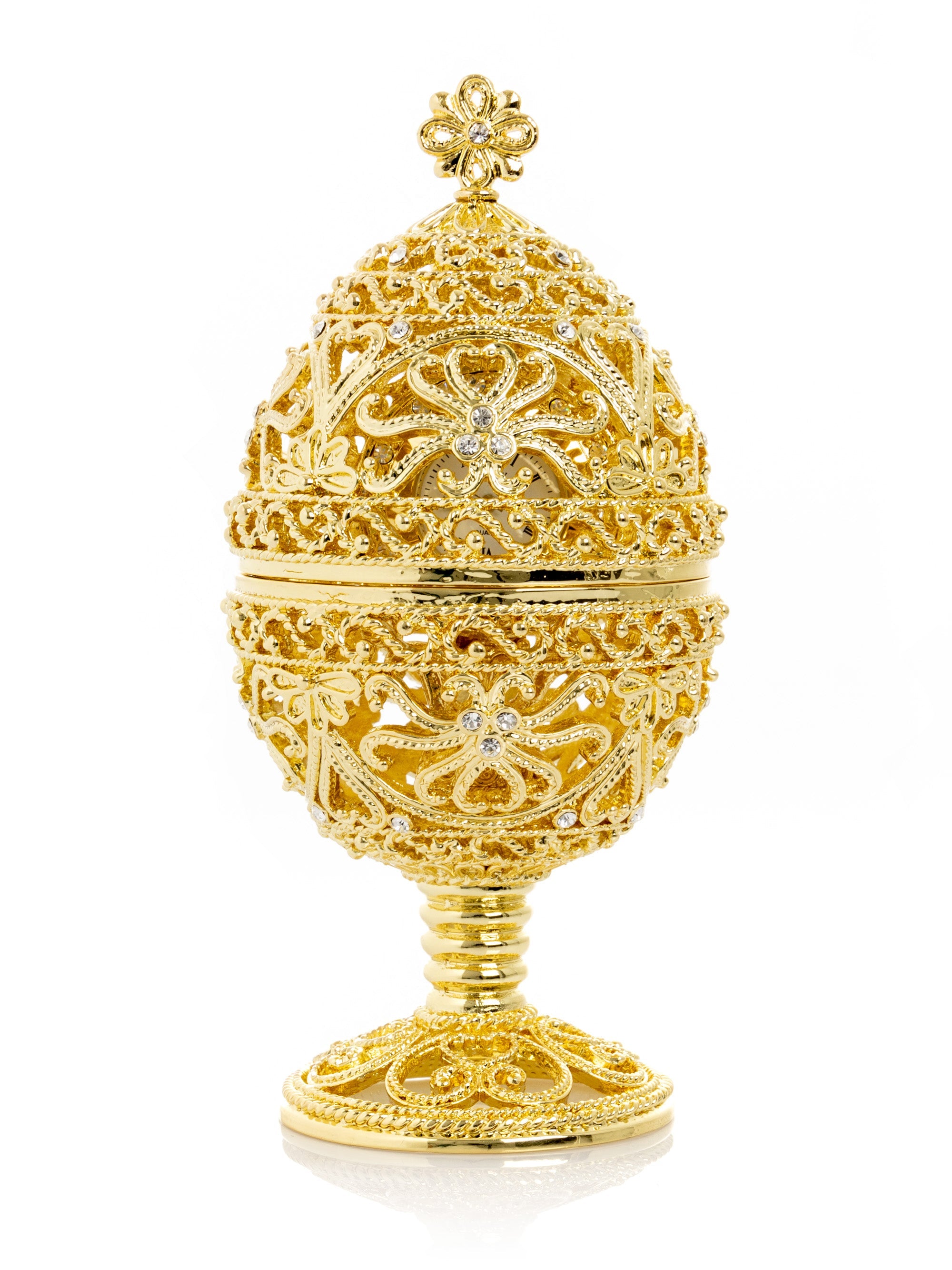 Gold Faberge Egg with Clock Inside-4