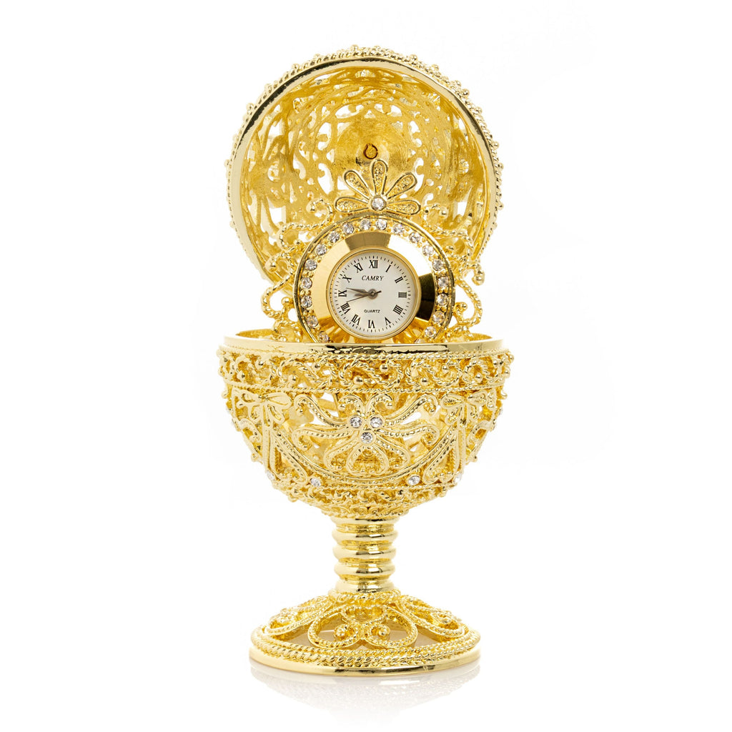 Gold Faberge Egg with Clock Inside-0
