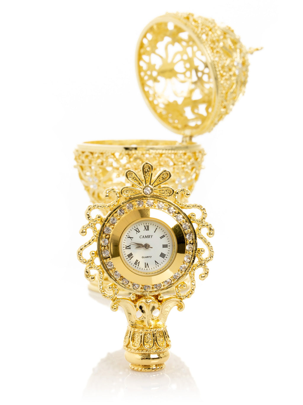 Gold Faberge Egg with Clock Inside-3
