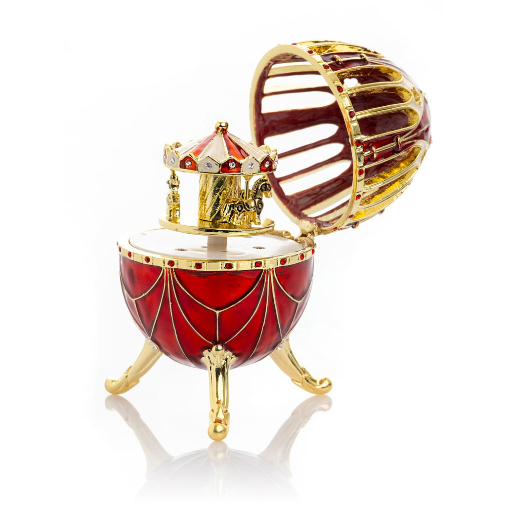Red Faberge Egg with Horse Carousel Surprise Inside-0