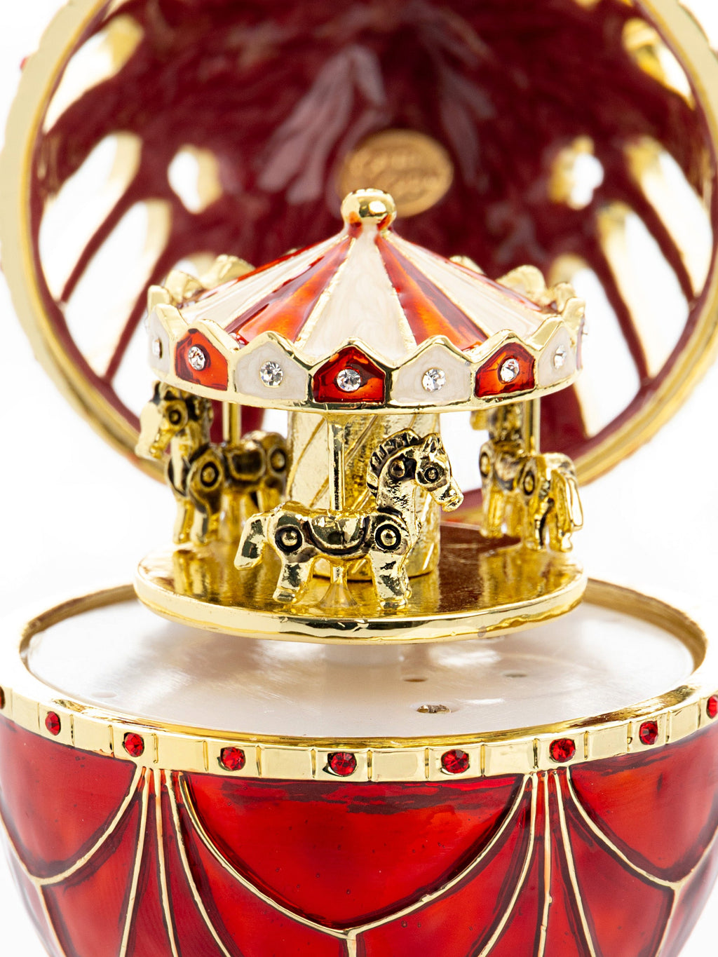 Red Faberge Egg with Horse Carousel Surprise Inside-2