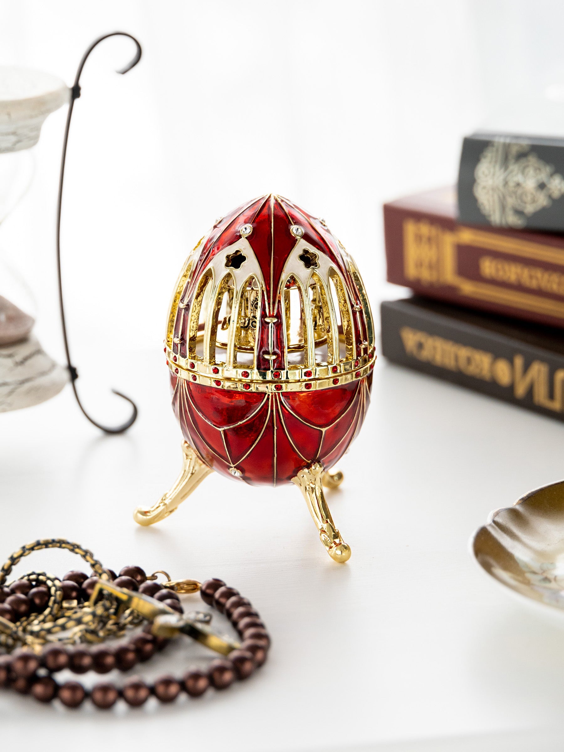 Red Faberge Egg with Horse Carousel Surprise Inside-3