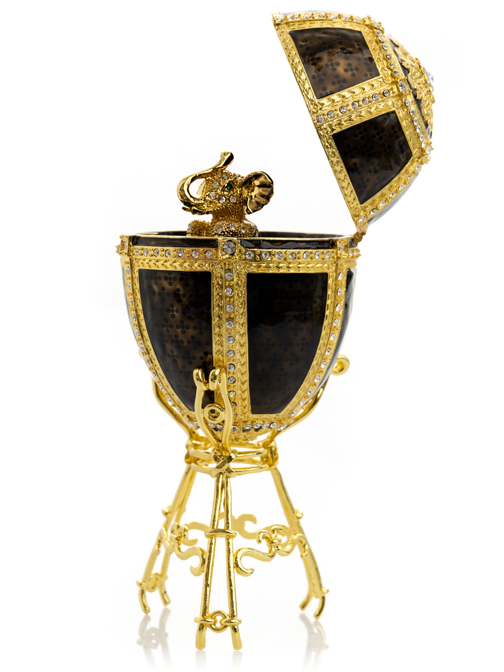 Black & Gold Egg with a Gold crystals Elephant-3