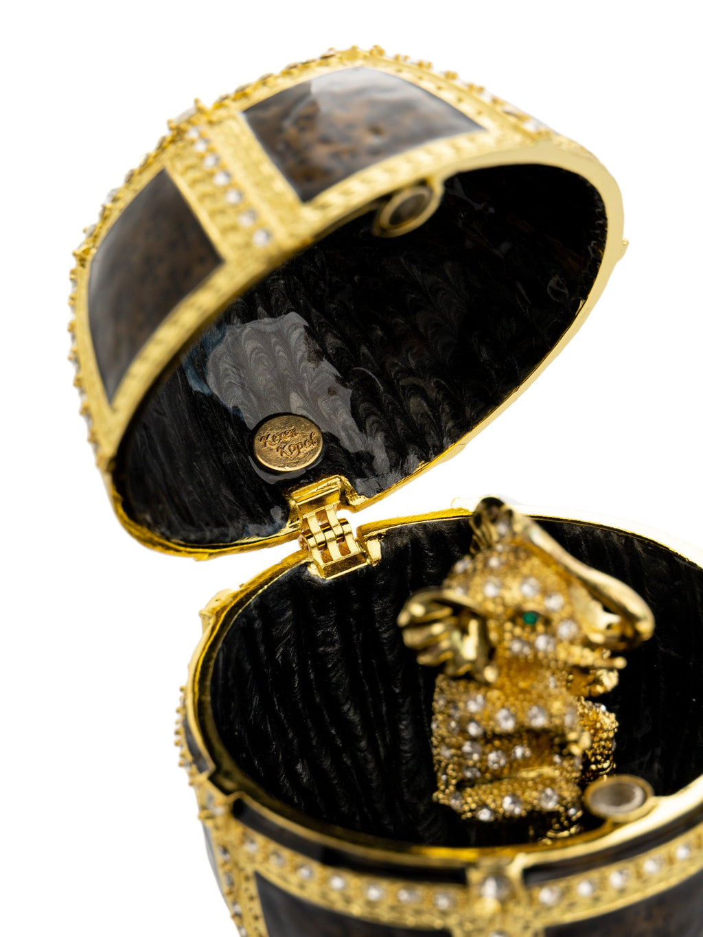 Black & Gold Egg with a Gold crystals Elephant-4