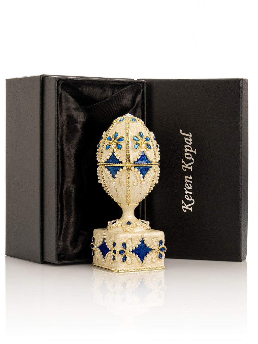 Pearl Beige Faberge Egg with Swan Hidden compartment-2