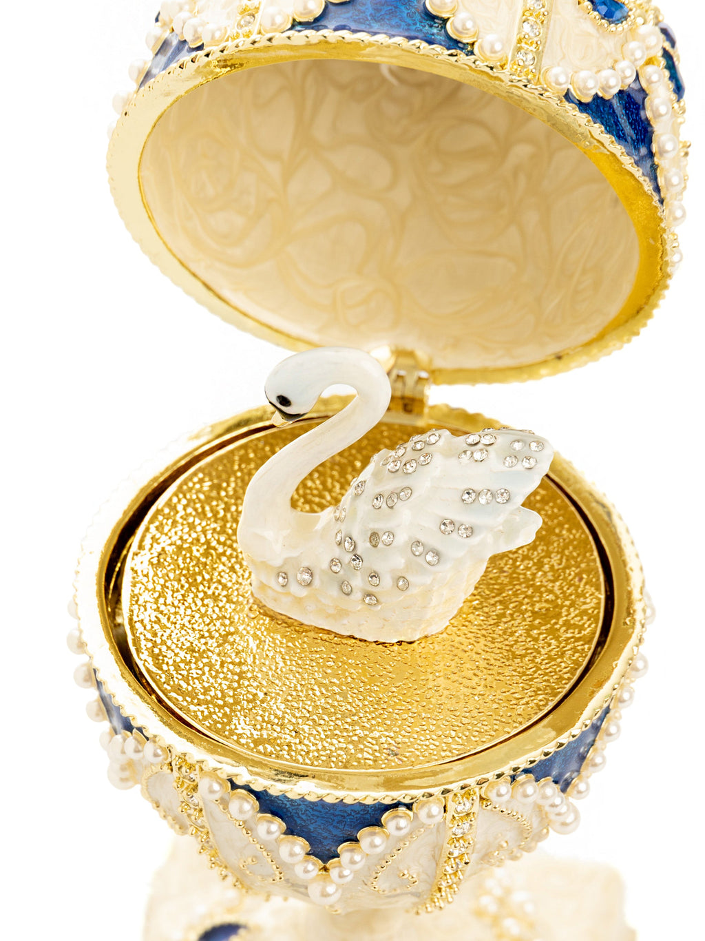 Pearl Beige Faberge Egg with Swan Hidden compartment-3